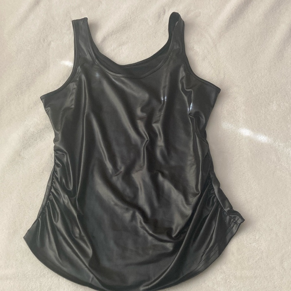 Black Vinyl tank top, 1XL ruching on sides